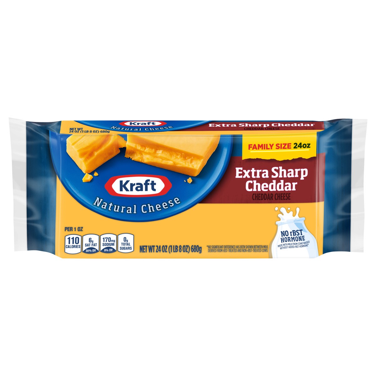 slide 1 of 3, Kraft Extra Sharp Cheddar Cheese Family Size, 24 oz Block, 24 oz