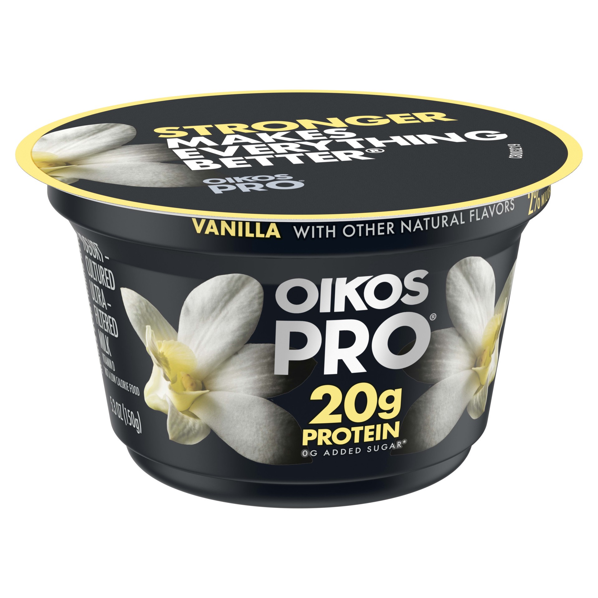 slide 3 of 5, Oikos Pro Vanilla Yogurt-Cultured Ultra-Filtered Milk Product, 20 Grams of Protein, 0g Added Sugar, Just Delicious High Protein Snacks, 5.3 OZ Cup, 5.3 oz