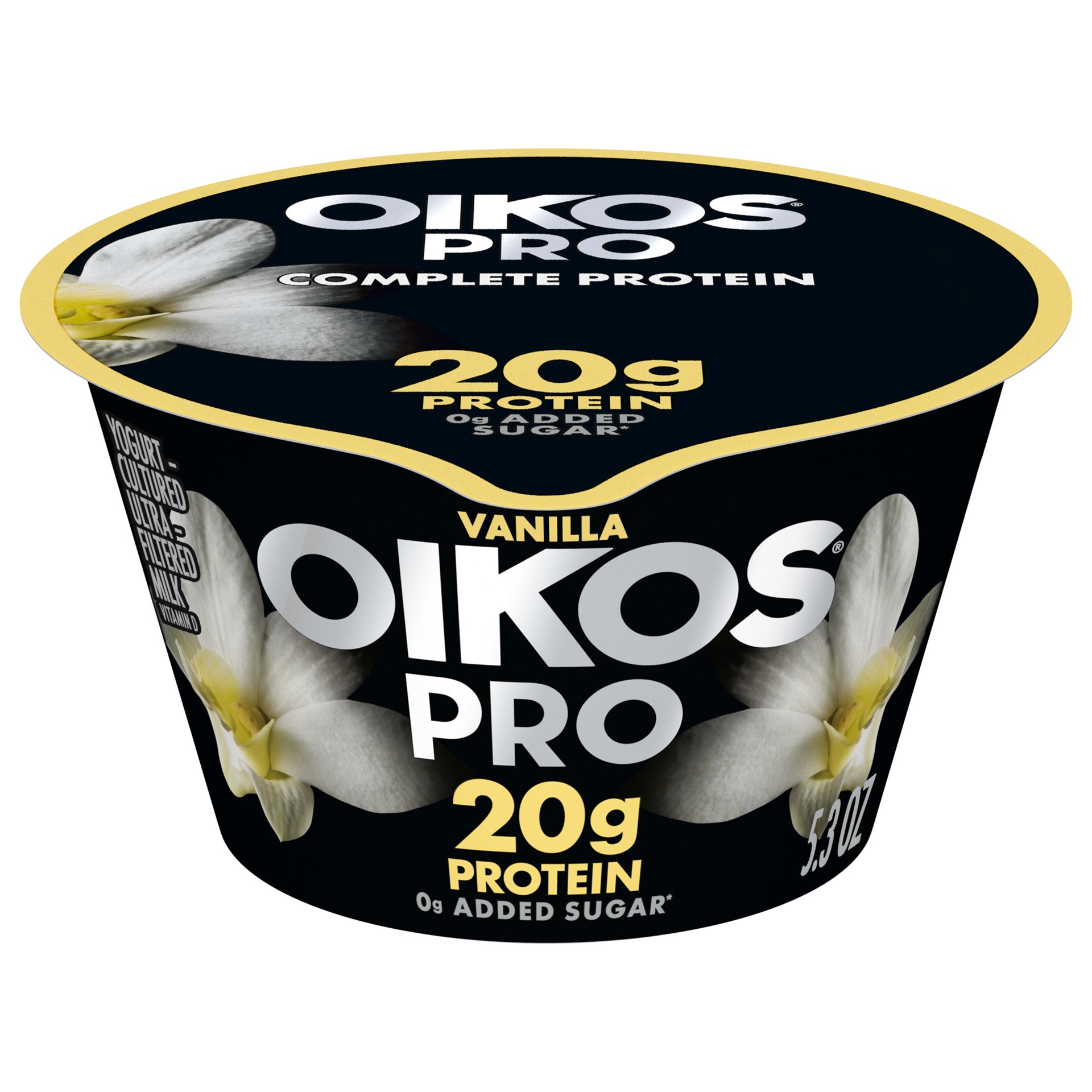 slide 1 of 5, Oikos Pro Vanilla Yogurt-Cultured Ultra-Filtered Milk Product, 20 Grams of Protein, 0g Added Sugar, Just Delicious High Protein Snacks, 5.3 OZ Cup, 5.3 oz