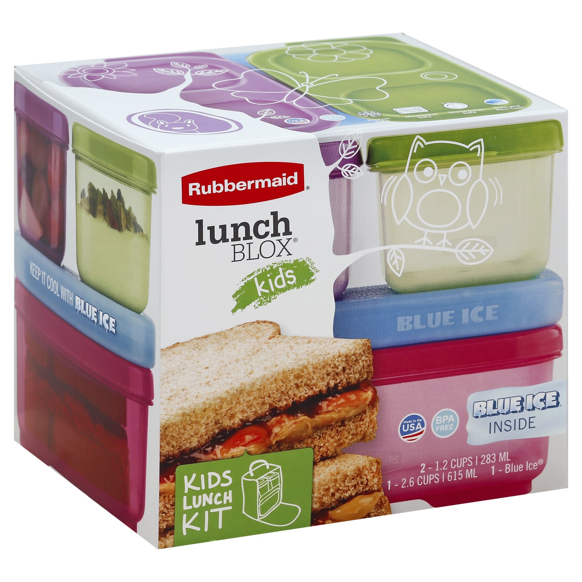 slide 1 of 4, Rubbermaid Lunchblox Kids Tall Lunch Box Set Pinkgreenpurple, 2.6 cups