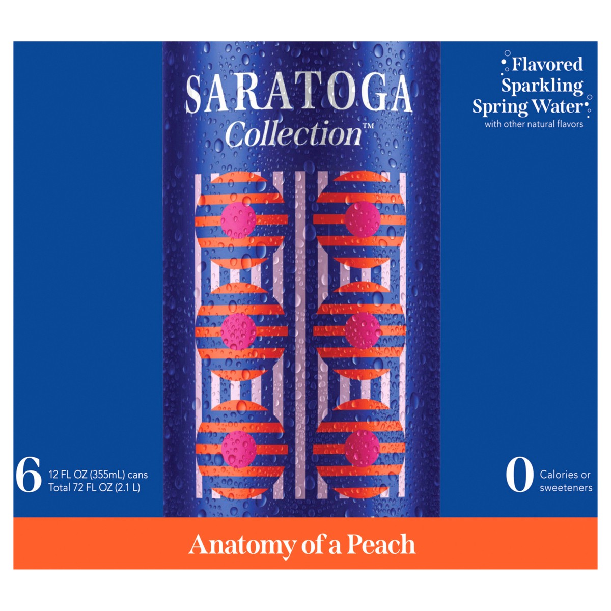 slide 1 of 12, Saratoga Collection Anatomy of a Peach Flavored Sparkling Spring Water, 6 Pack 12 fl oz Cans, 12 oz