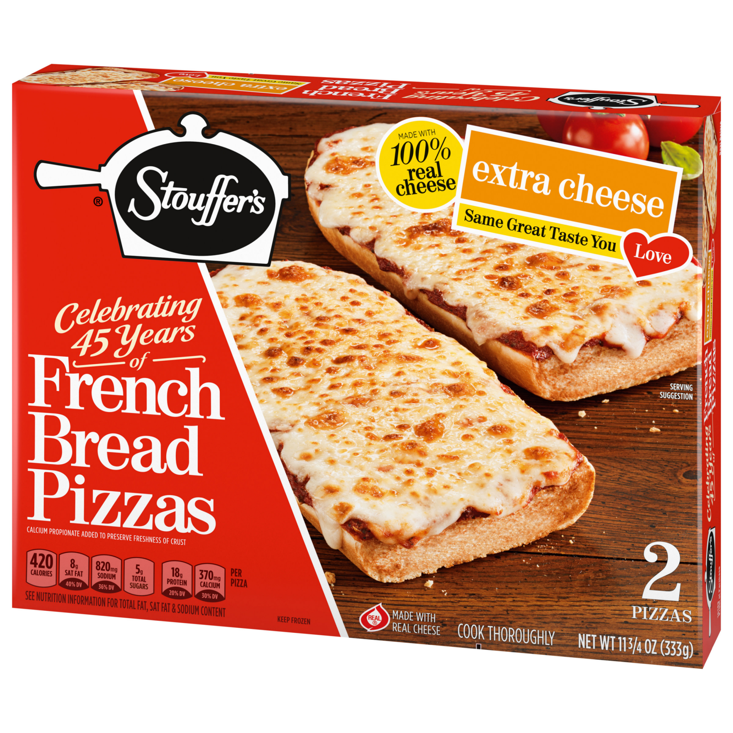 slide 7 of 8, STOUFFER'S FRENCH BREAD PIZZA Extra Cheese Pizza, Frozen Meal, 11.75 oz