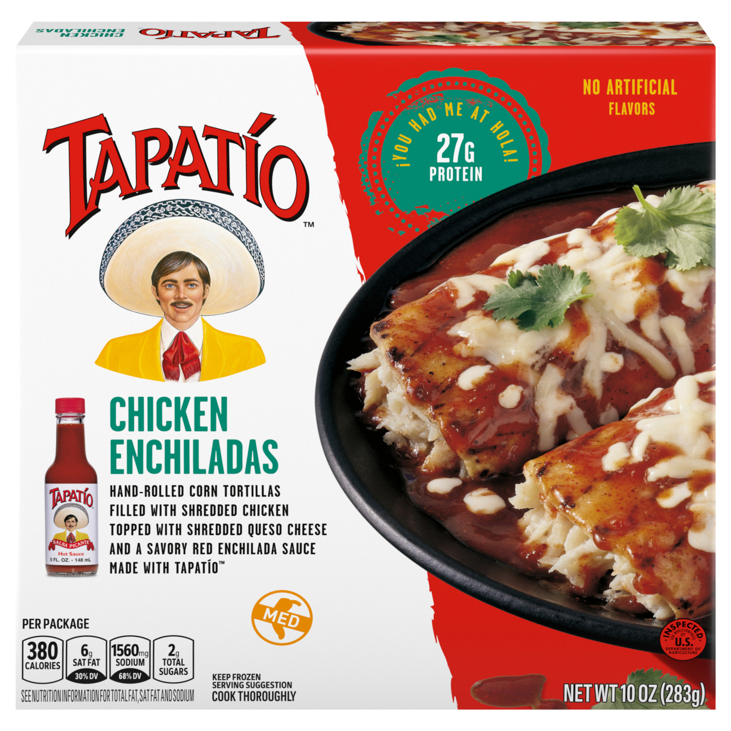 slide 1 of 2, Tapatio Tapatío™ Chicken Enchiladas with Tapatio Hot Sauce, Frozen Mexican Food, Protein Frozen Dish, 10 oz, 10 oz