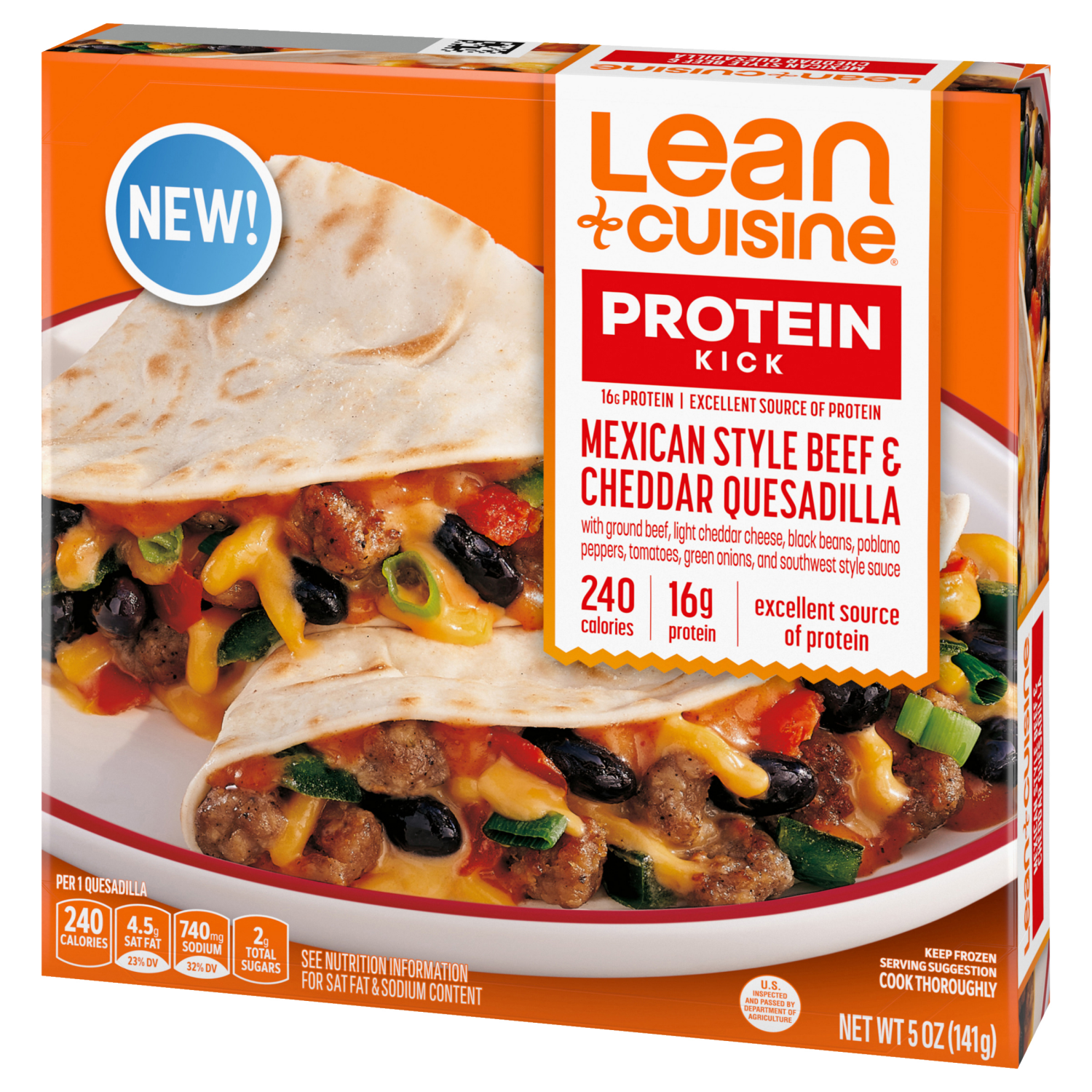 slide 7 of 8, Lean Cuisine Protein Kick Mexican Style Beef and Cheddar Quesadilla, Quick Meals, 5 oz