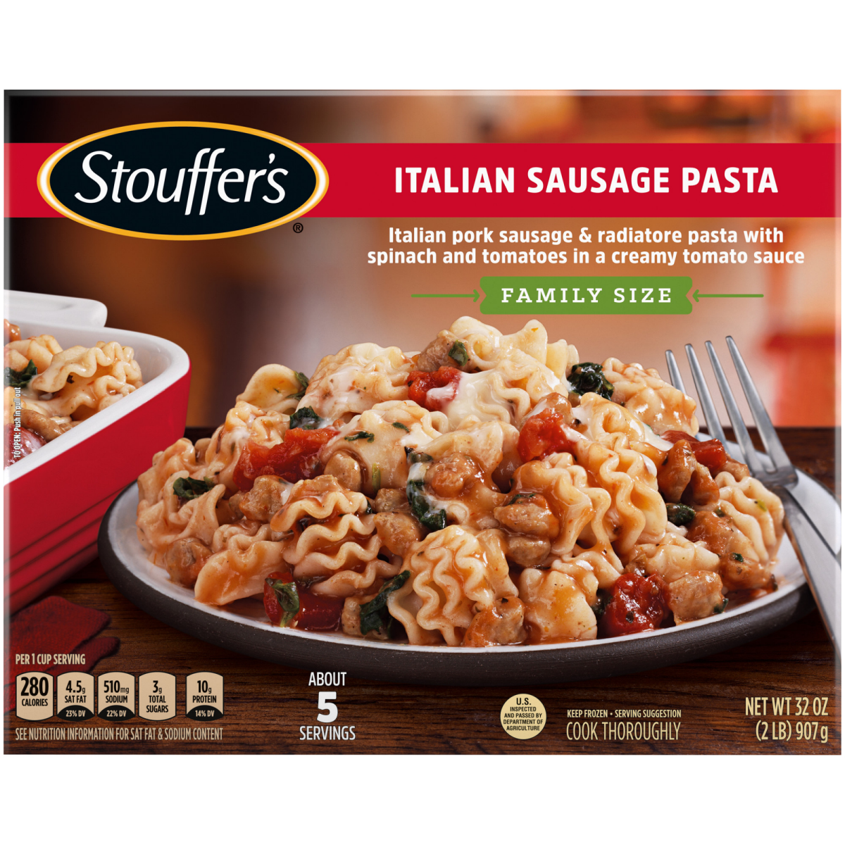 slide 12 of 29, STOUFFER'S Family Size Italian Sausage Pasta Frozen Entrée 32oz Box, 32 oz
