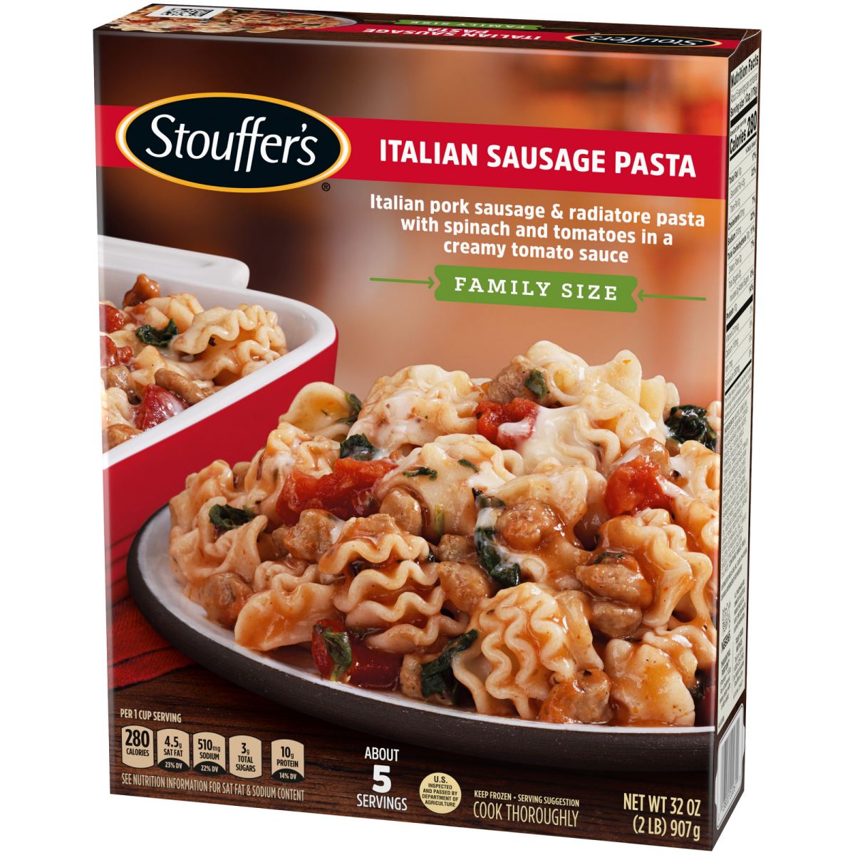 slide 5 of 29, STOUFFER'S Family Size Italian Sausage Pasta Frozen Entrée 32oz Box, 32 oz