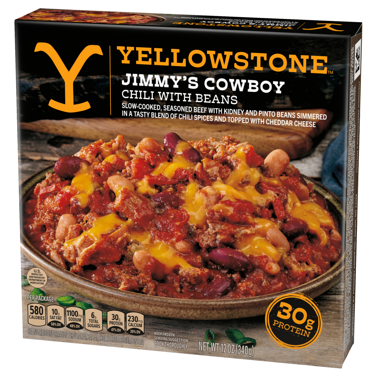 slide 7 of 8, YELLOWSTONE Jimmy’s Cowboy Chili with Beans, Slow-cooked Seasoned Beef, Topped with Cheddar Cheese, 12 oz, 12 oz