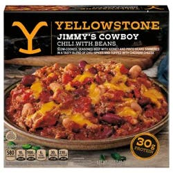 YELLOWSTONE Jimmy’s Cowboy Chili with Beans, Slow-cooked Seasoned Beef, Topped with Cheddar Cheese, 12 oz