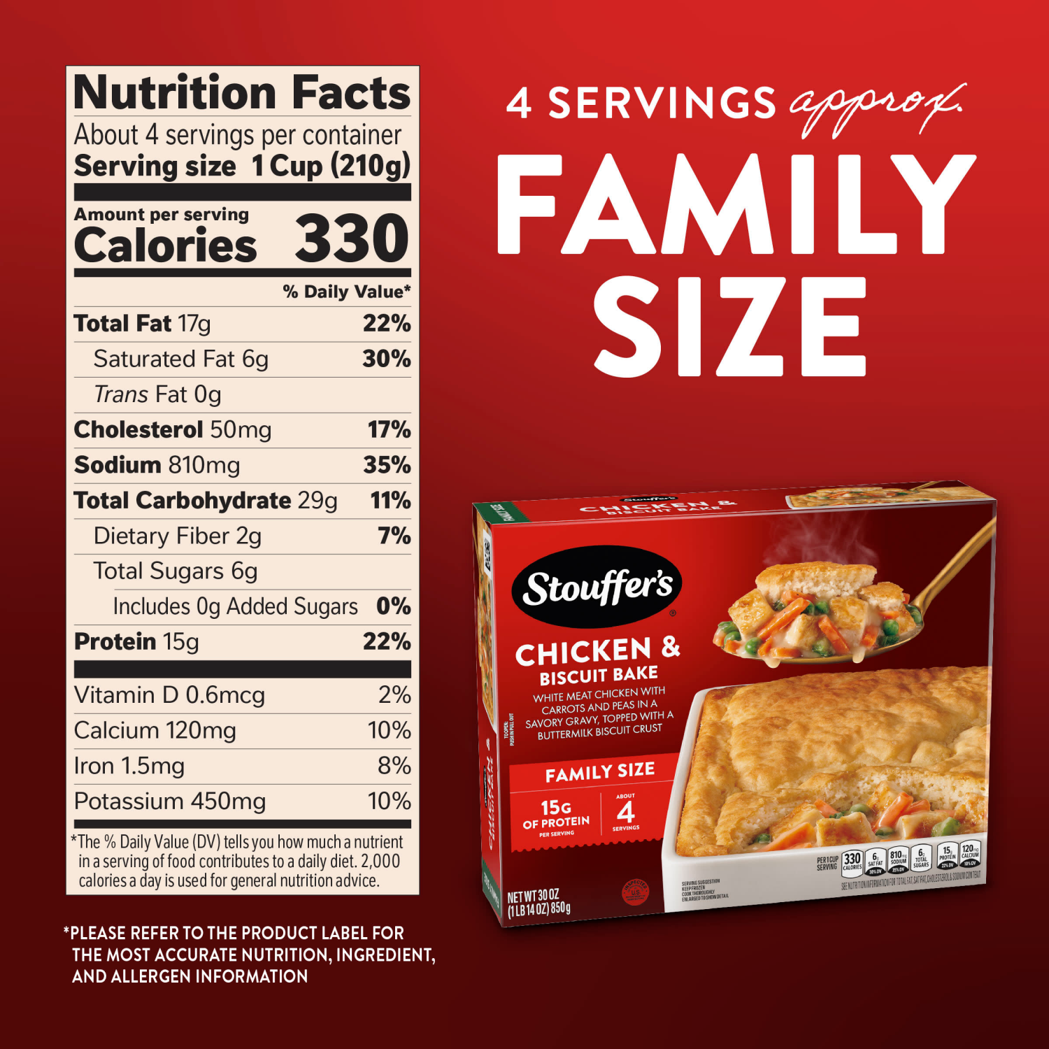 slide 2 of 8, STOUFFER'S Frozen Meals Chicken Biscuit Bake 30oz Carton, 30 oz