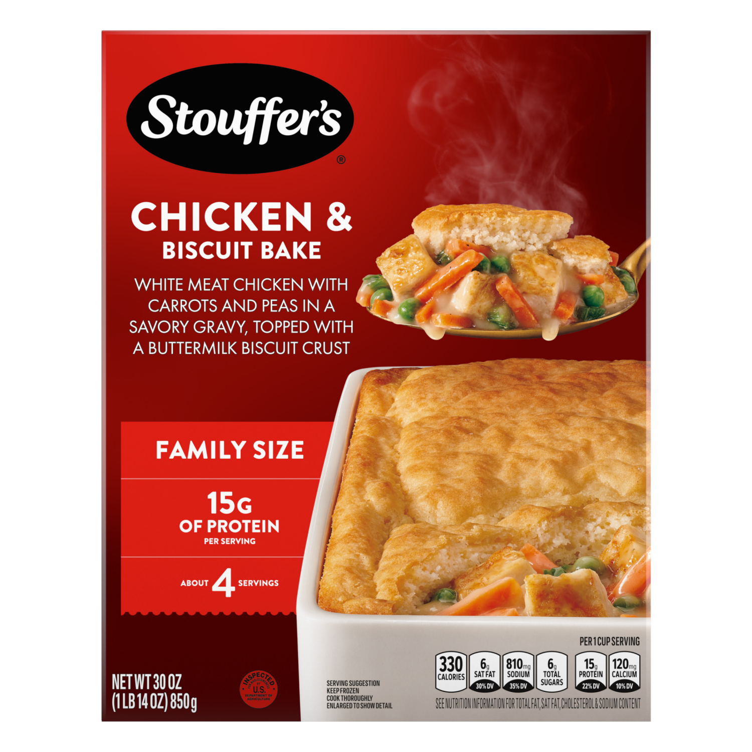 slide 3 of 8, STOUFFER'S Frozen Meals Chicken Biscuit Bake 30oz Carton, 30 oz