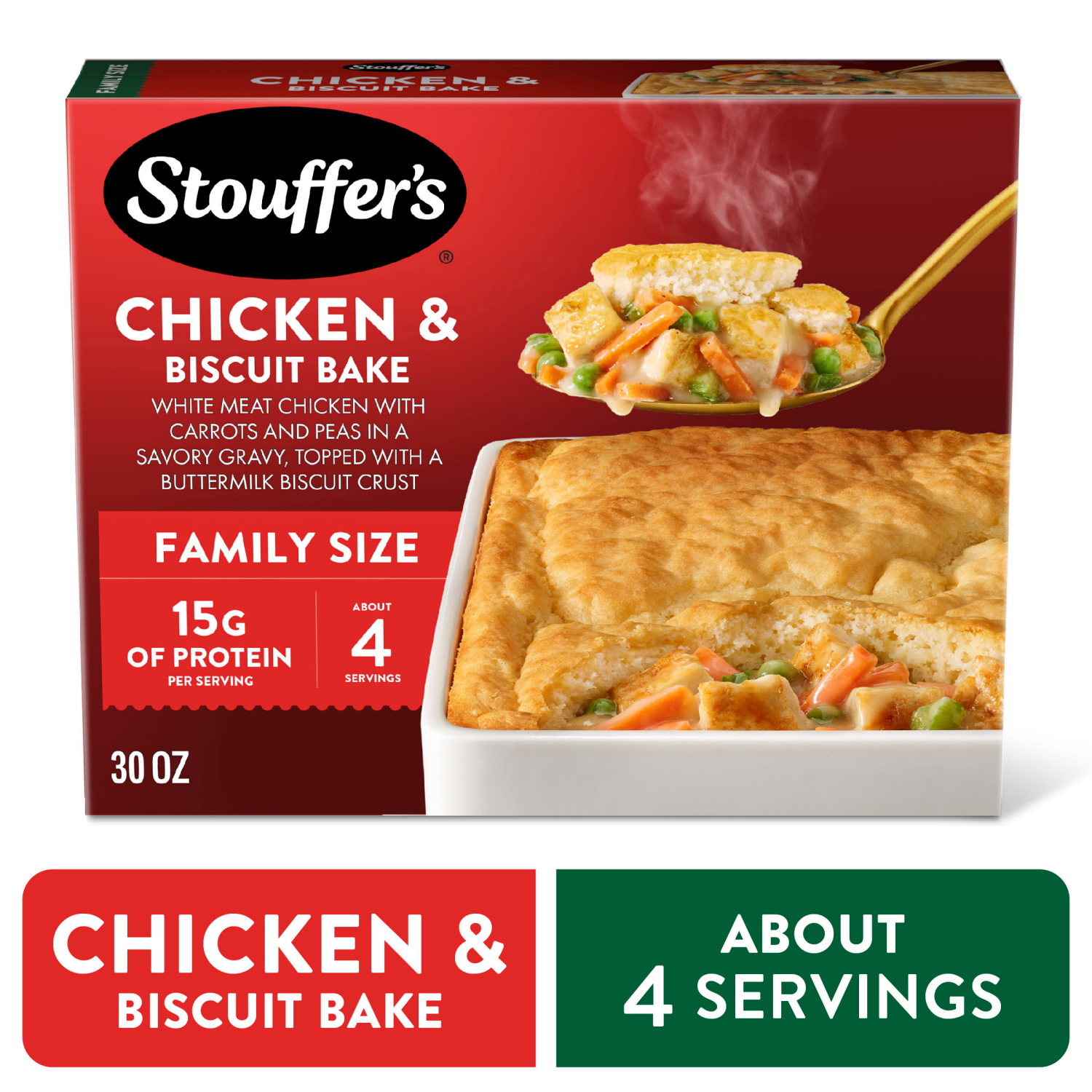 slide 1 of 8, STOUFFER'S Frozen Meals Chicken Biscuit Bake 30oz Carton, 30 oz