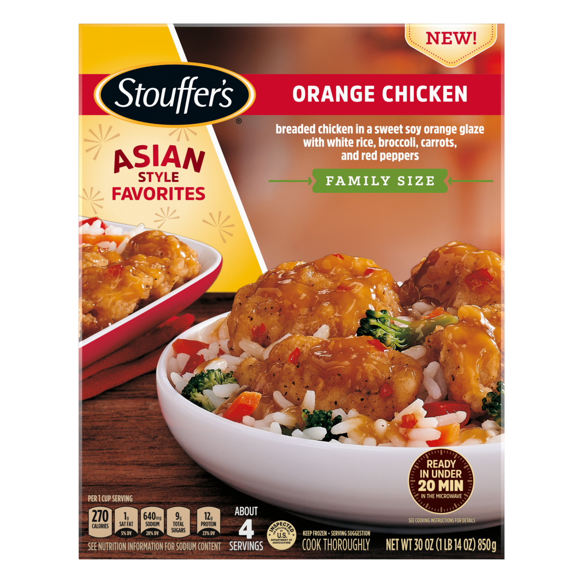 slide 5 of 5, STOUFFER'S Family Size Orange Chicken Frozen Entrée 30oz Box, 30 oz