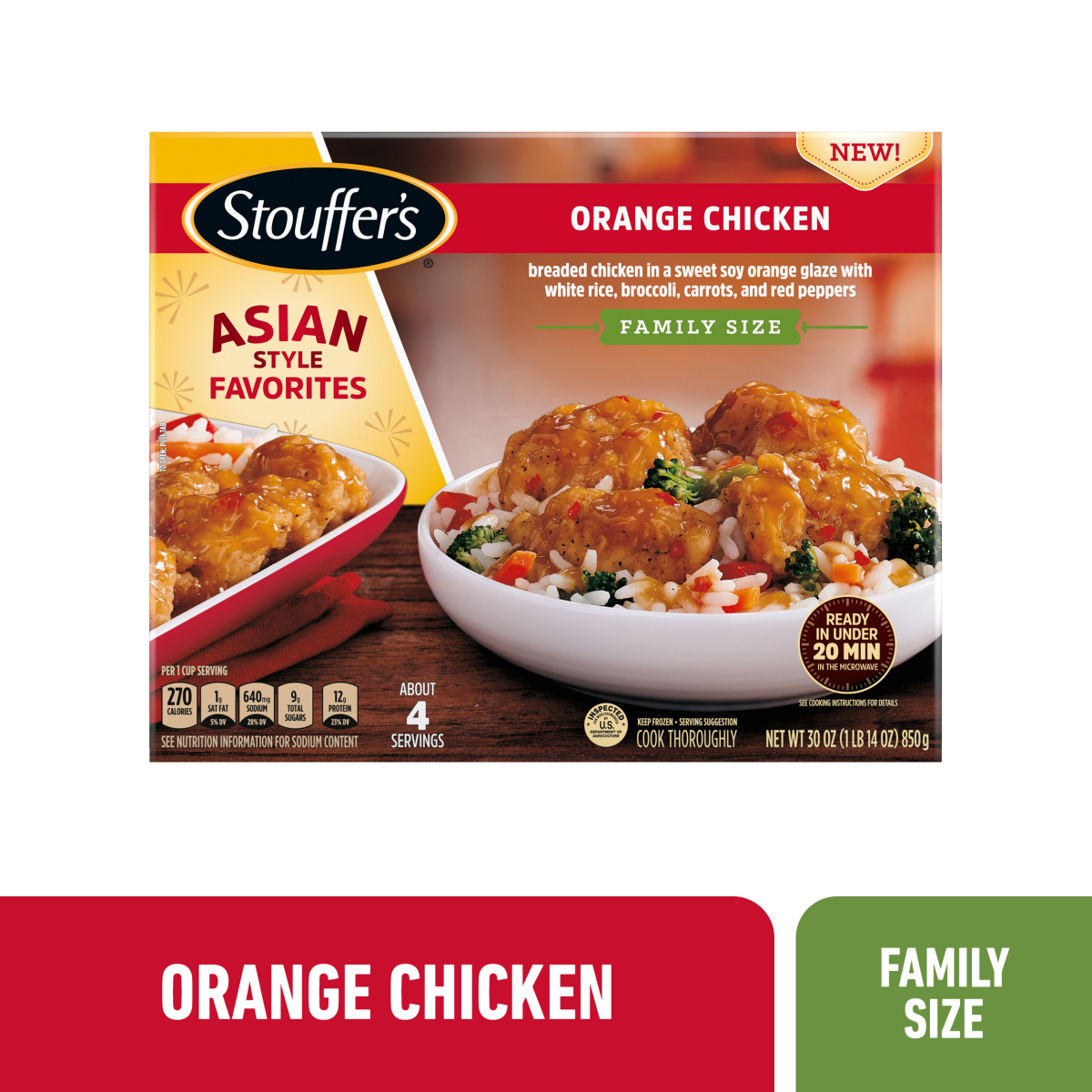 slide 1 of 5, STOUFFER'S Family Size Orange Chicken Frozen Entrée 30oz Box, 30 oz
