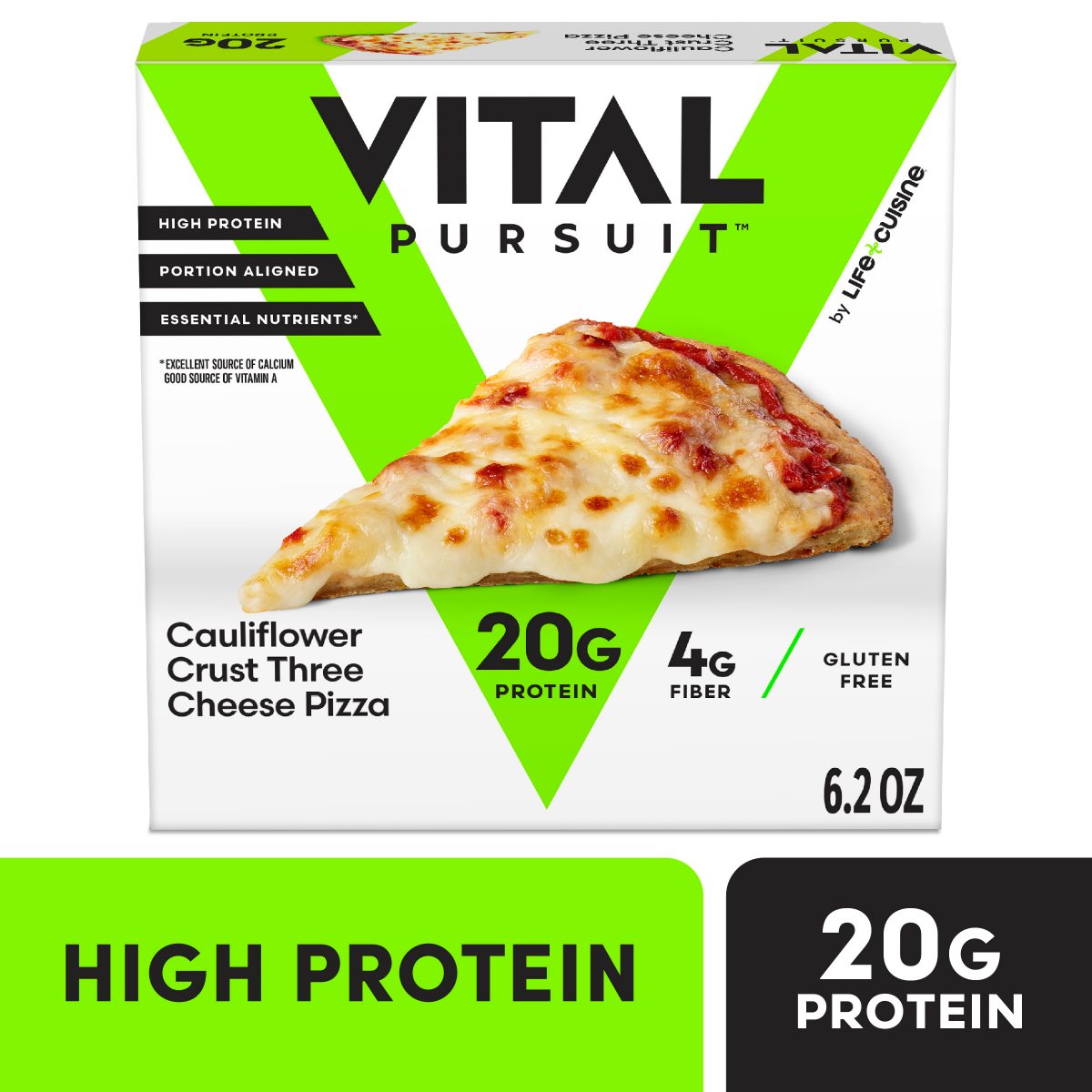 slide 1 of 7, Vital Pursuit Cauliflower Crust Three Cheese Pizza, High Protein, GLP-1 Friendly, Gluten Free, Frozen Meal, 6.2 oz
