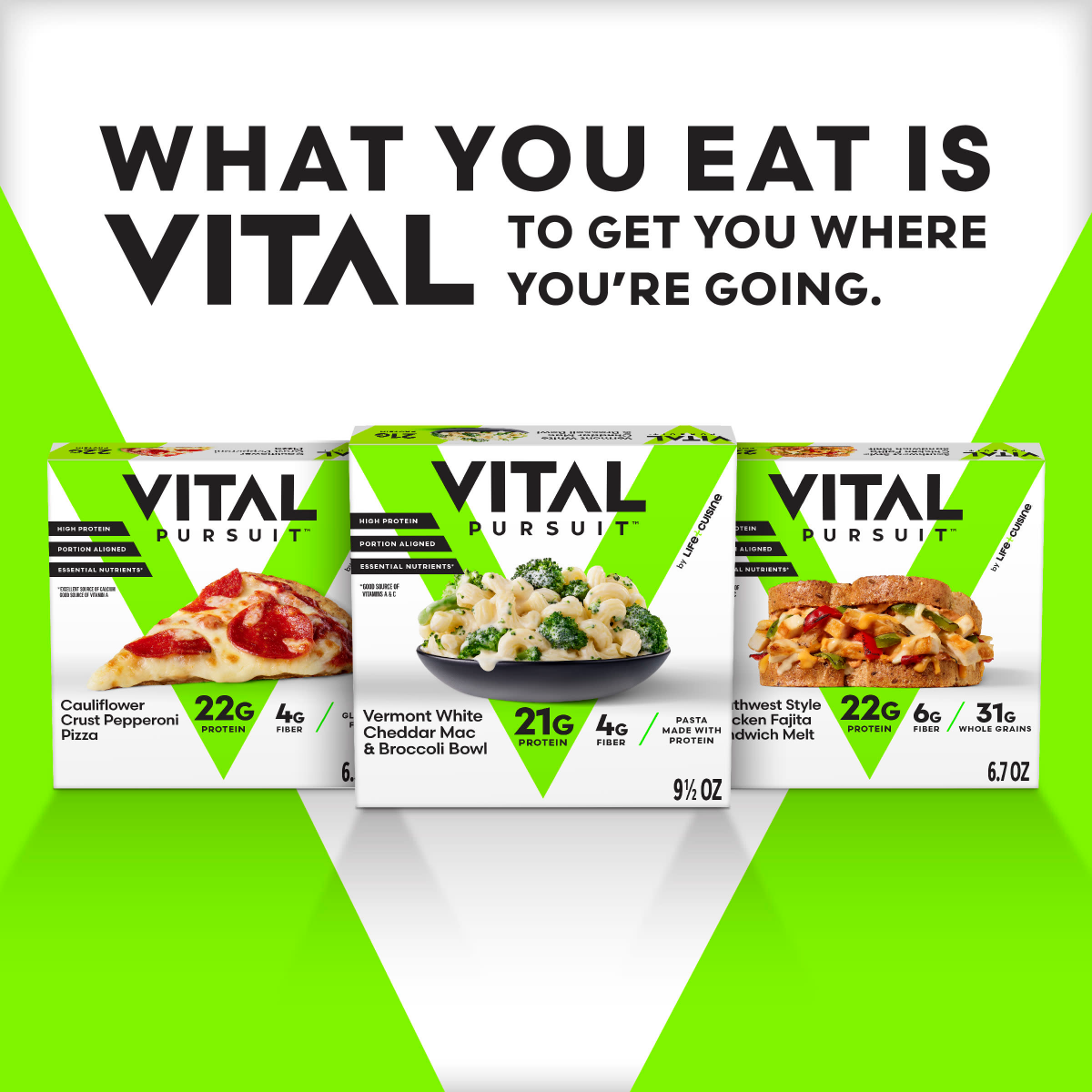 slide 4 of 8, Vital Pursuit Thin Crust Chicken Mozzarella Pizza, High Protein, Portion Aligned Meal, Frozen Pizza, 6 oz