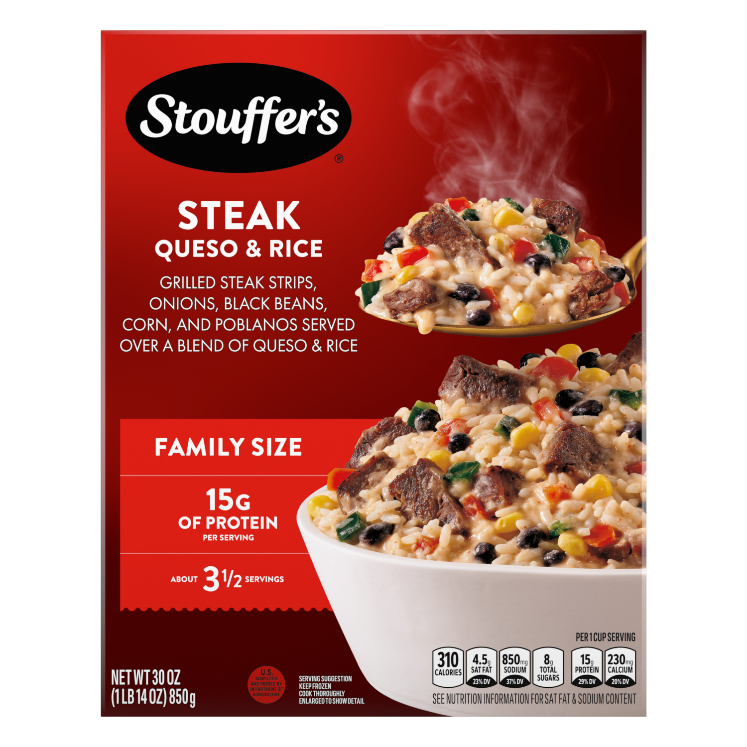 slide 3 of 8, STOUFFERS Stouffer's Steak Queso & Rice Family Size 30 oz, 30 oz