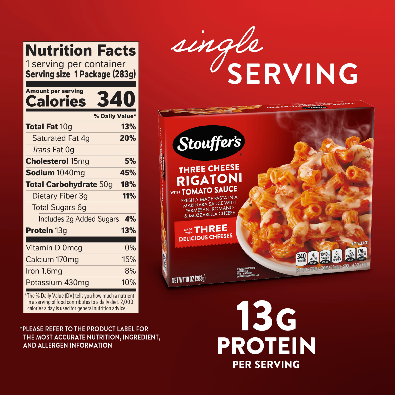 slide 2 of 8, STOUFFERS Stouffer's Three Cheese Rigatoni Tomato Sauce, 10oz, 10 oz