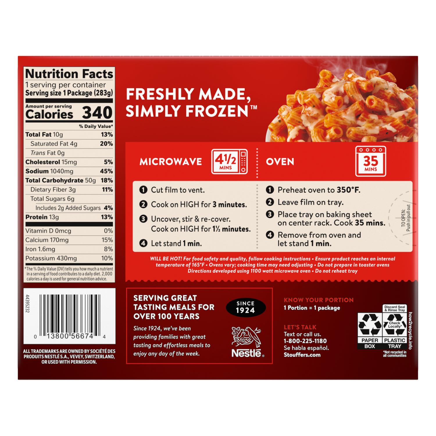 slide 3 of 8, STOUFFERS Stouffer's Three Cheese Rigatoni Tomato Sauce, 10oz, 10 oz