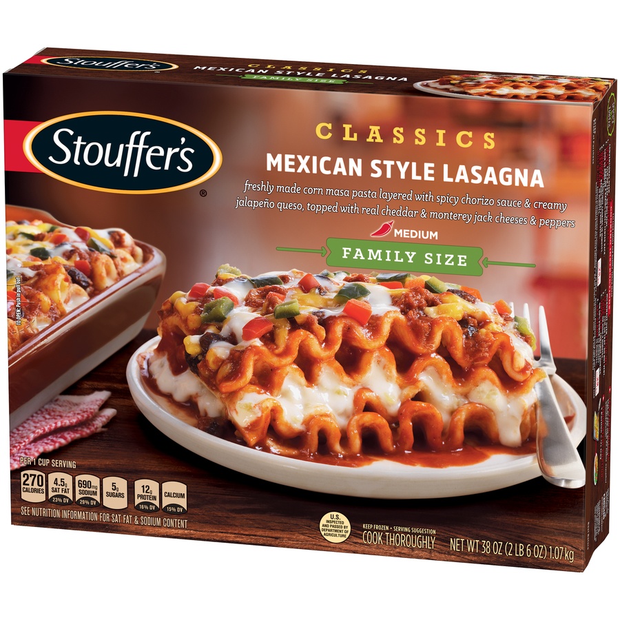 slide 2 of 8, Stouffer's Classics Family Size Mexican Style Lasagna, 38 oz