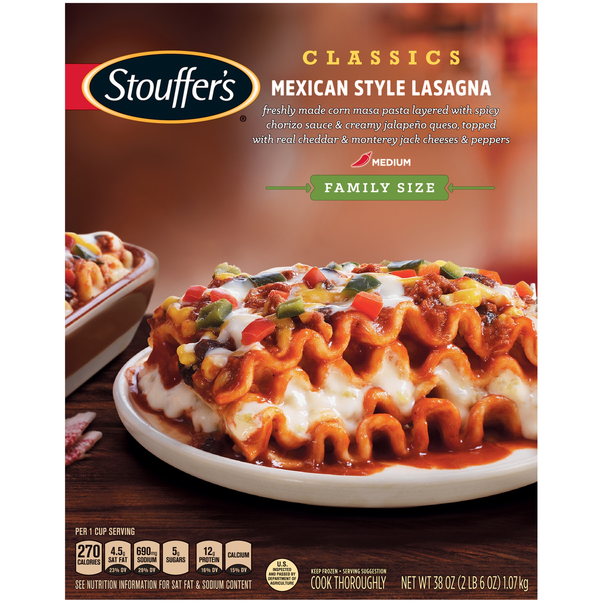 slide 4 of 8, Stouffer's Classics Family Size Mexican Style Lasagna, 38 oz