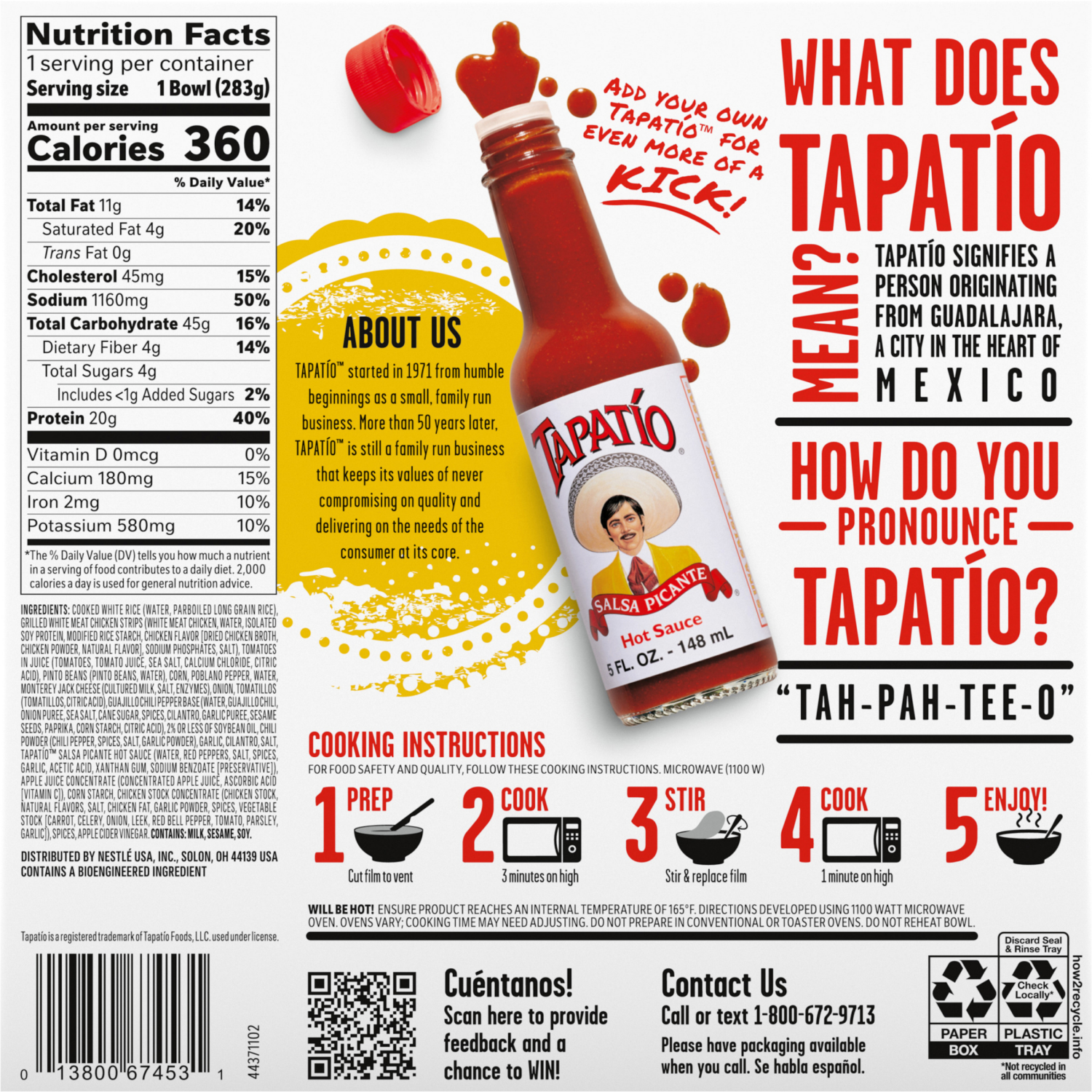 slide 2 of 2, Tapatio Chicken Burrito Bowl, 10 oz