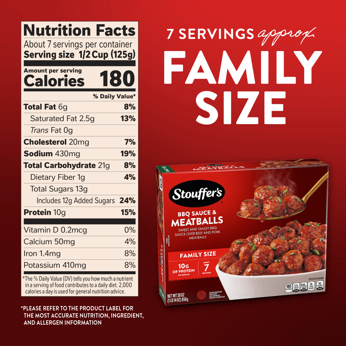 slide 3 of 8, Stouffer's Stouffer''s BBQ Sauce & Meatballs, Family Size, Frozen Meatballs, 30 oz