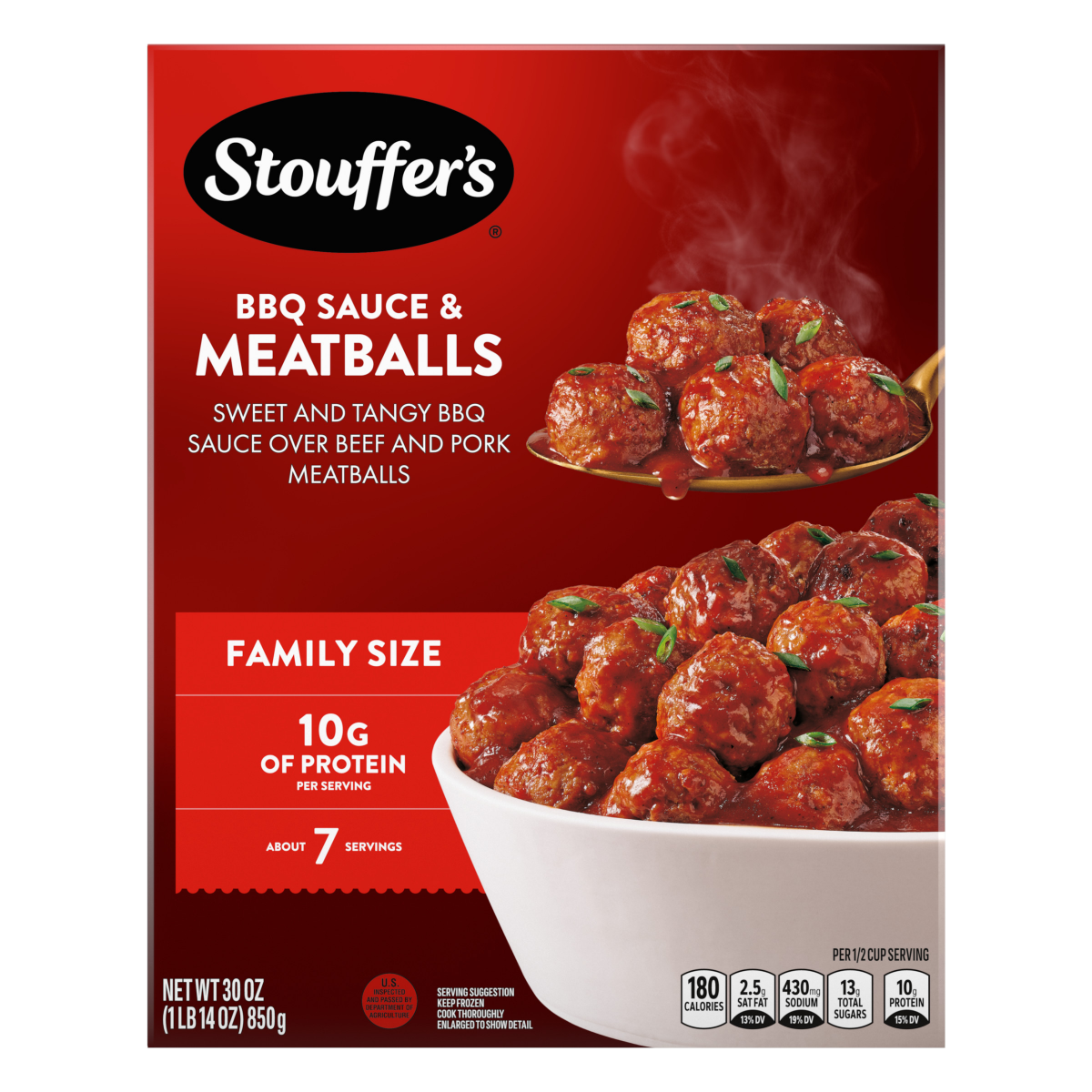 slide 8 of 8, Stouffer's Stouffer''s BBQ Sauce & Meatballs, Family Size, Frozen Meatballs, 30 oz