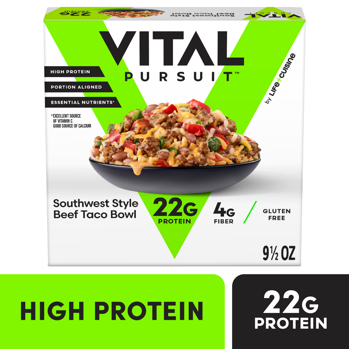 slide 1 of 1, Vital Pursuit Southwest Style Beef Taco Bowl, High Protein, GLP-1 Friendly, Frozen Meal, 9.5 oz
