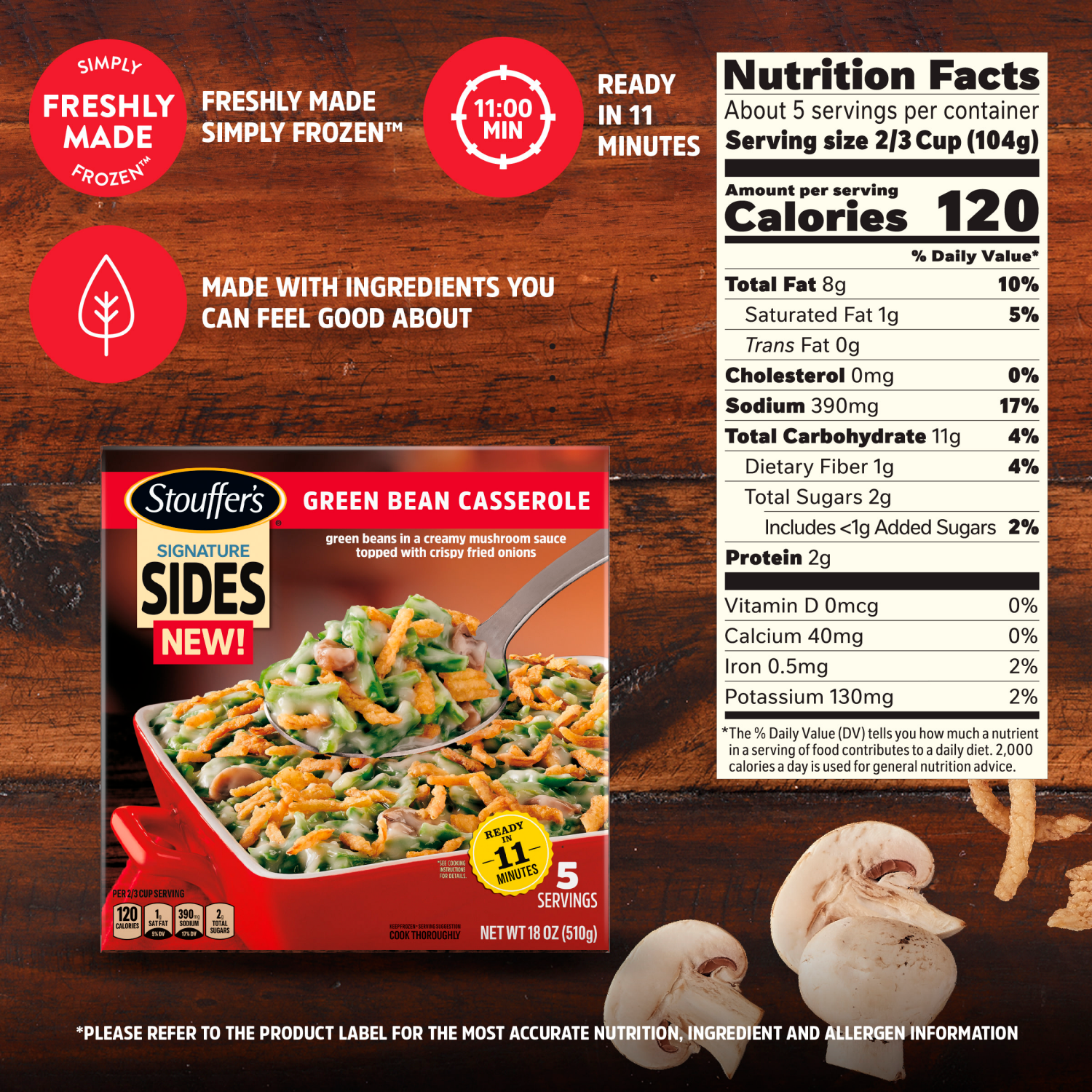 slide 2 of 8, Stouffer's Stouffer’s Signature Sides Green Bean Casserole, 18oz Family Size Serving, 18 oz