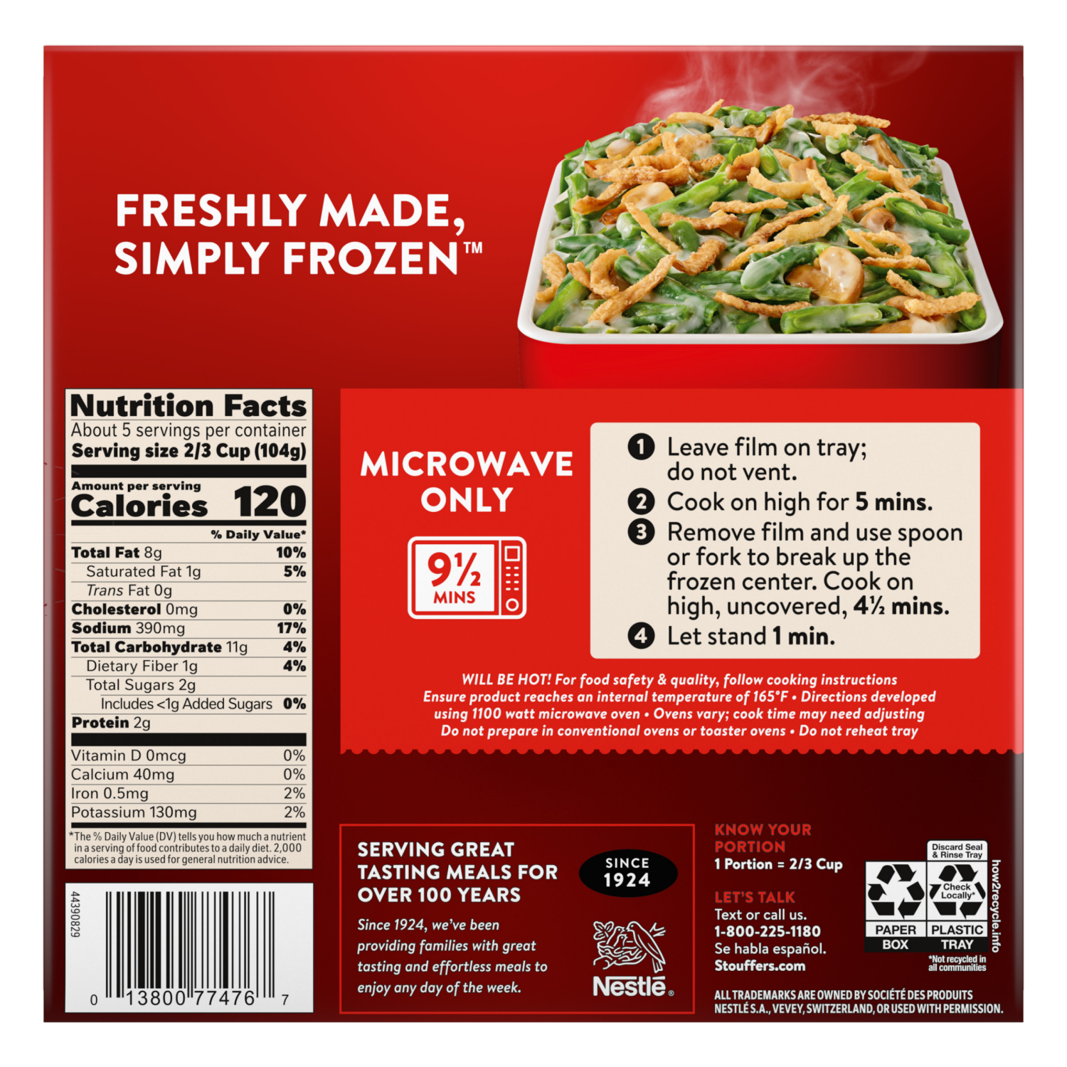 slide 3 of 8, Stouffer's Stouffer’s Signature Sides Green Bean Casserole, 18oz Family Size Serving, 18 oz
