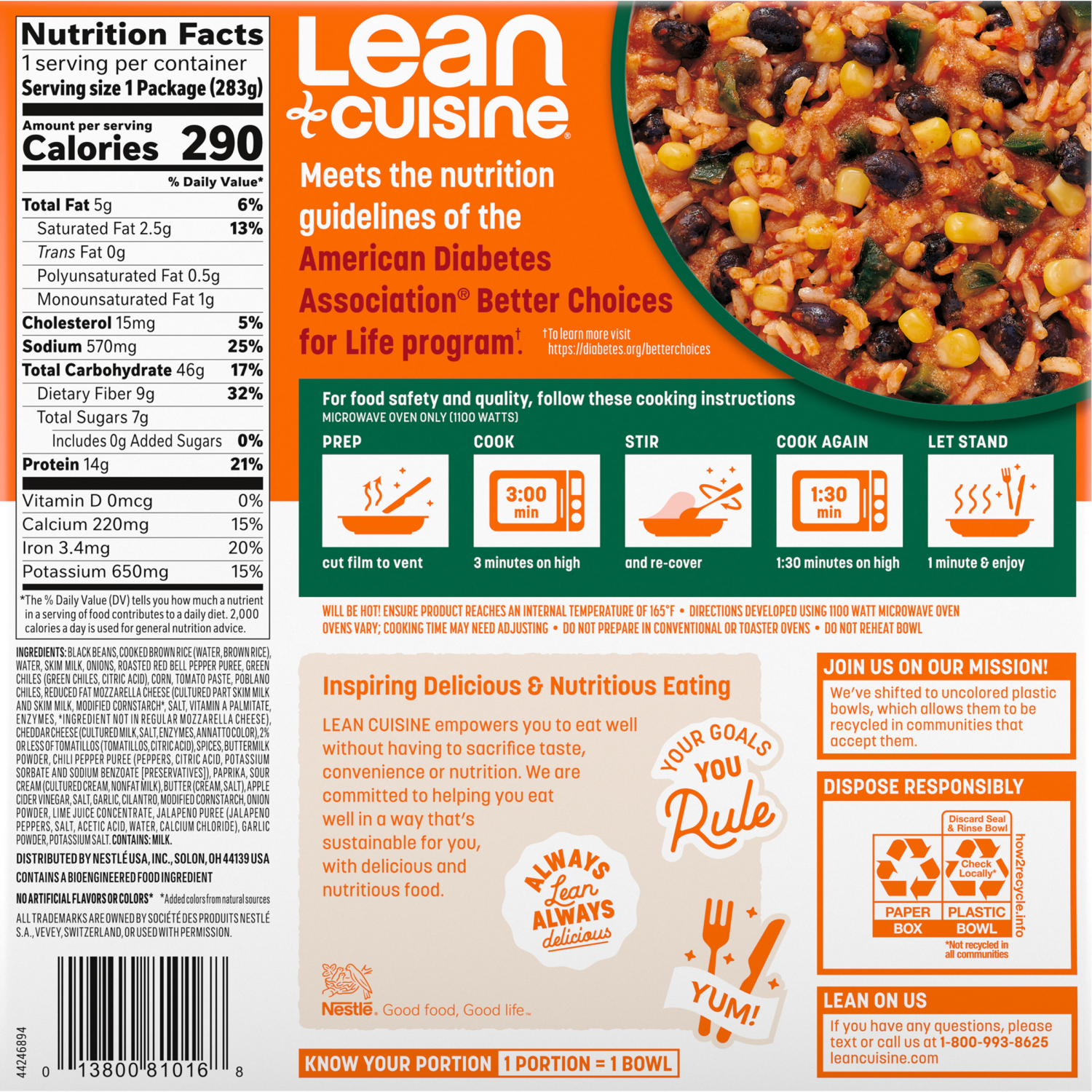 slide 3 of 5, Lean Cuisine Frozen Meal Tex-Mex Rice and Black Beans, Balance Bowls Microwave Meal, Frozen Rice and Beans Dinner, Frozen Dinner for One, 10 oz