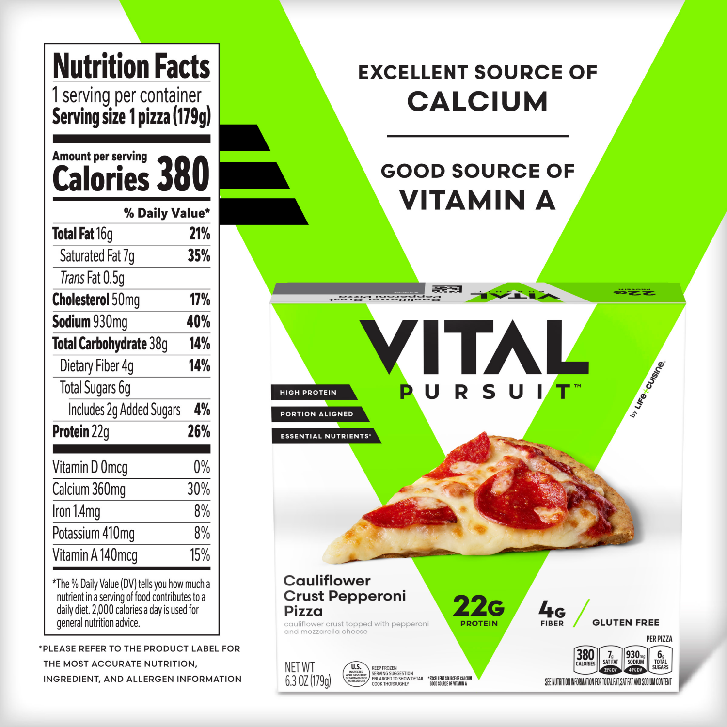 slide 8 of 8, Vital Pursuit Cauliflower Crust Pepperoni Pizza, High Protein, GLP-1 Friendly, Gluten Free, Frozen Meal, 6.3 oz