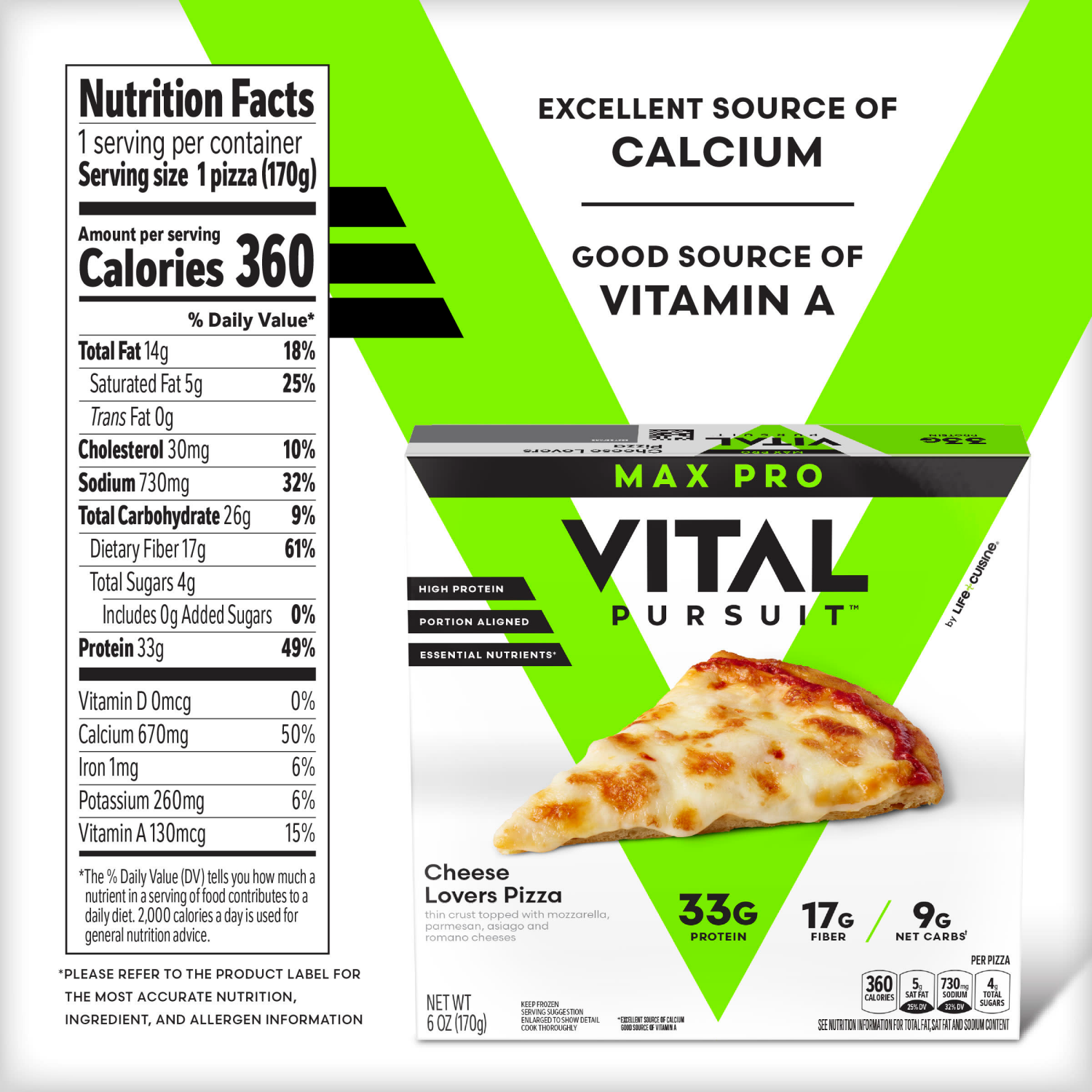 slide 8 of 8, Vital Pursuit Cheese Lovers Pizza, High Protein, GLP-1 Friendly, Frozen Pizza, 6.0 oz, 6 oz