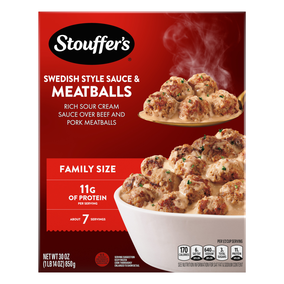 slide 8 of 8, STOUFFER'S Family Size Swedish Style Meatballs Frozen Entrée 30oz Box, 30 oz
