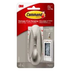 Command Large Designer Nickel Hook : Wall Hooks, Large Command Hooks, Silver, 5 lb Capacity, Decorative, Painted Finish