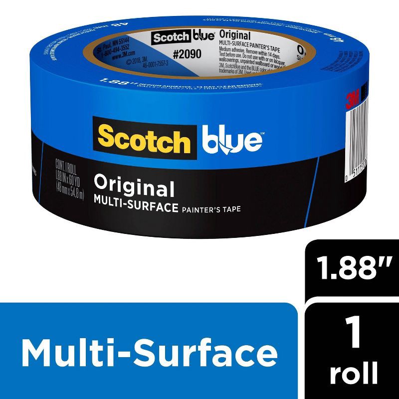 slide 2 of 15, ScotchBlue Scotch-Blue Original Multi-Surface Painter's Tape 1.88'' x 60yd: Adhesive Masking Tape for Paint Projects, 1 ct