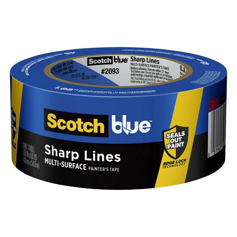 slide 2 of 10, ScotchBlue 1.88" x 60yd Sharp Lines Painters Tape: Industrial Adhesive, Blue, 2 Inch, Painter's Tape, 1 ct