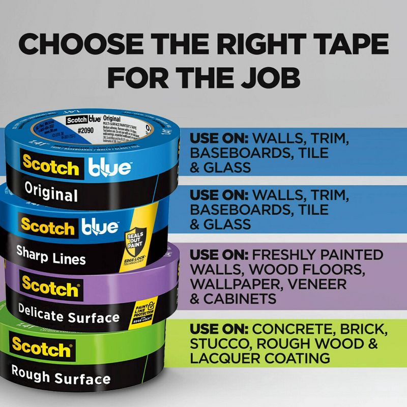 slide 4 of 10, ScotchBlue 1.88" x 60yd Sharp Lines Painters Tape: Industrial Adhesive, Blue, 2 Inch, Painter's Tape, 1 ct