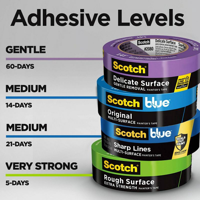 slide 7 of 10, ScotchBlue 1.88" x 60yd Sharp Lines Painters Tape: Industrial Adhesive, Blue, 2 Inch, Painter's Tape, 1 ct