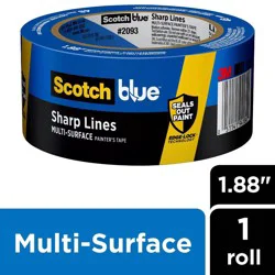 ScotchBlue 1.88" x 60yd Sharp Lines Painters Tape: Industrial Adhesive, Blue, 2 Inch, Painter's Tape