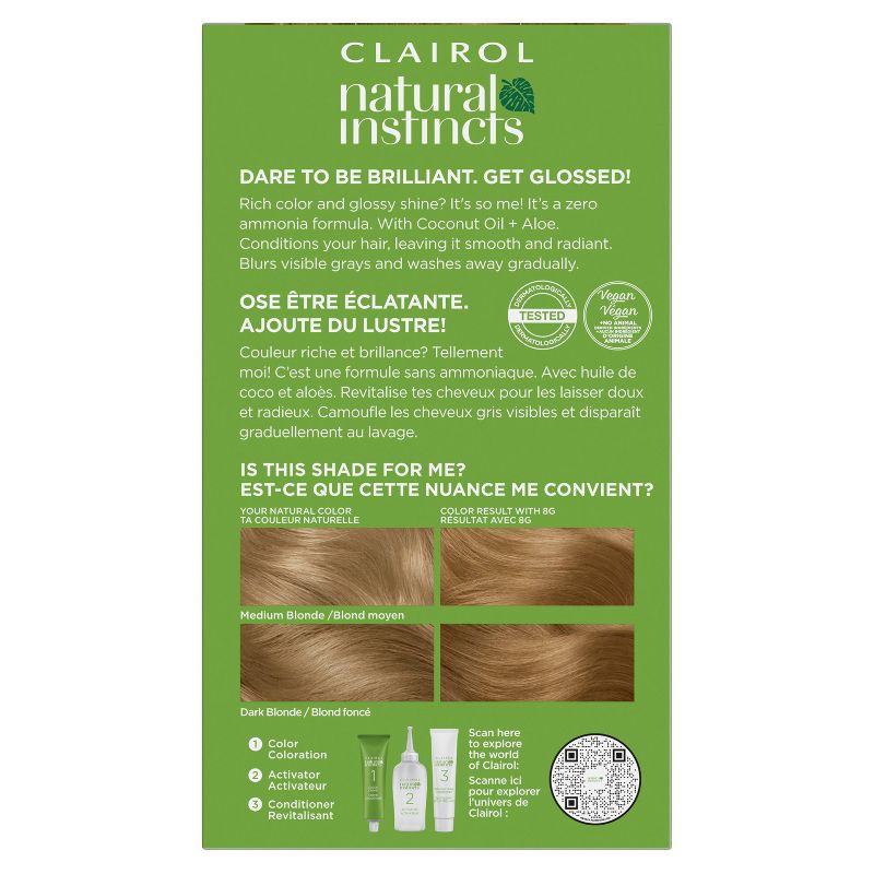 slide 2 of 9, Natural Instincts Clairol Demi-Permanent Hair Color Cream Kit - 8G Medium Golden Blonde, Sunflower, 8 gram