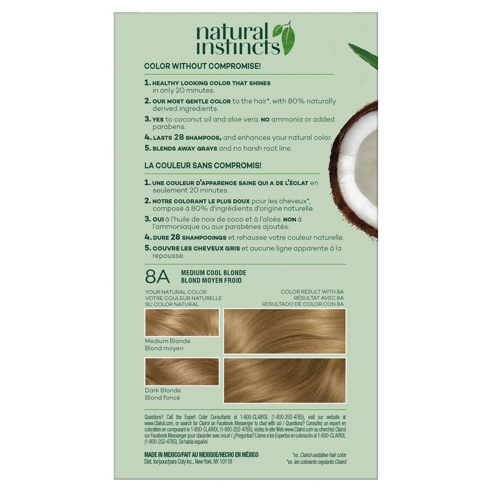 slide 2 of 9, Clairol Natural Instincts Demi-Permanent Hair Color - 8A Medium Cool Blonde, Linen - 1 kit, 1 ct