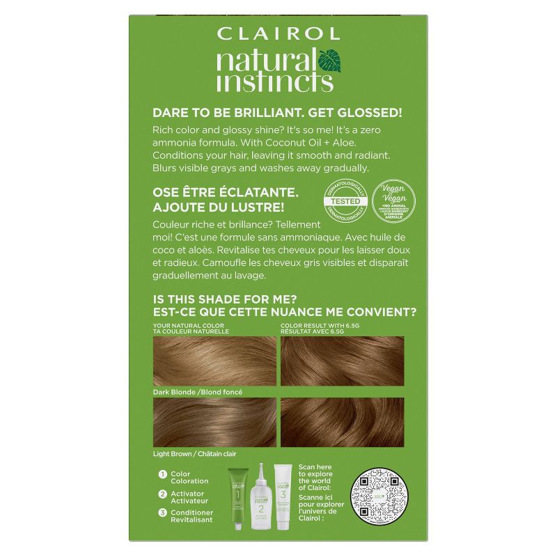 slide 2 of 8, Natural Instincts Clairol Demi-Permanent Hair Color Cream Kit - 6.5G Lightest Golden Brown, Amber Shimmer, 6.5 gram