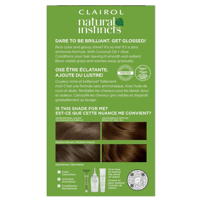 slide 2 of 8, Natural Instincts Clairol Demi-Permanent Hair Color Dye Cream Kit - 5G Medium Golden Brown, Pecan, 5 gram