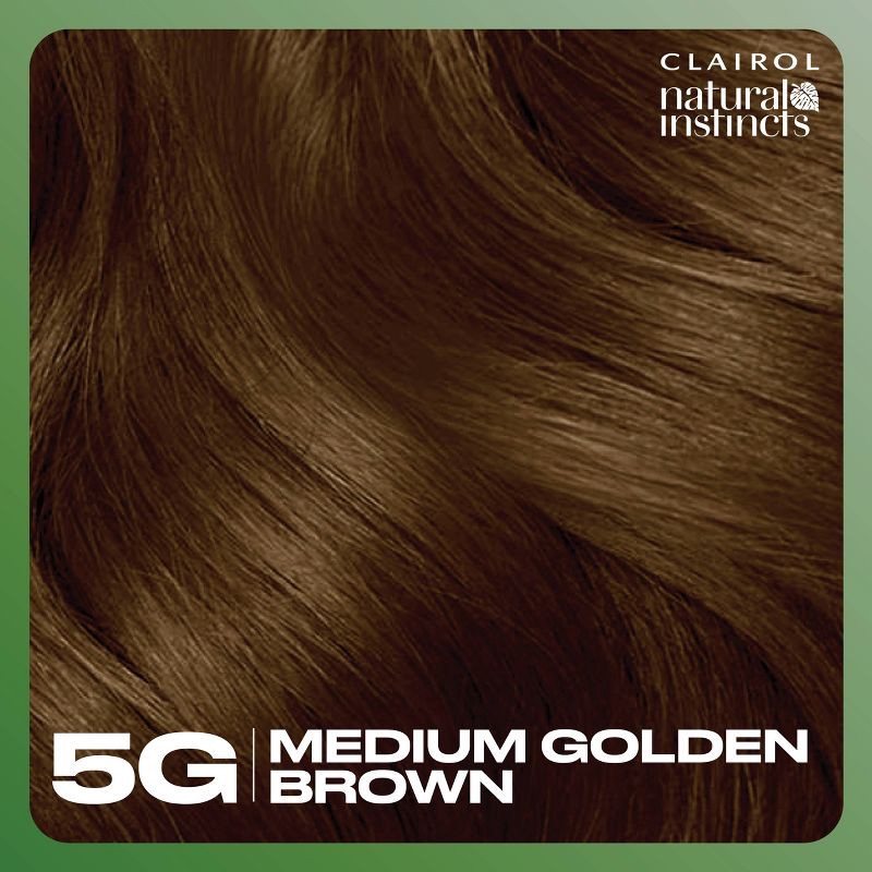 slide 3 of 8, Natural Instincts Clairol Demi-Permanent Hair Color Dye Cream Kit - 5G Medium Golden Brown, Pecan, 5 gram