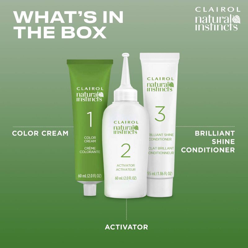 slide 4 of 8, Natural Instincts Clairol Demi-Permanent Hair Color Dye Cream Kit - 5G Medium Golden Brown, Pecan, 5 gram