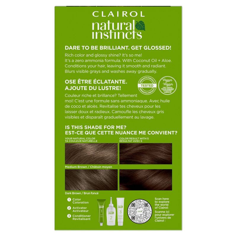 slide 2 of 8, Natural Instincts Clairol Demi-Permanent Hair Color Dye Cream Kit - 5 Medium Brown, Hazelnut, 1 ct