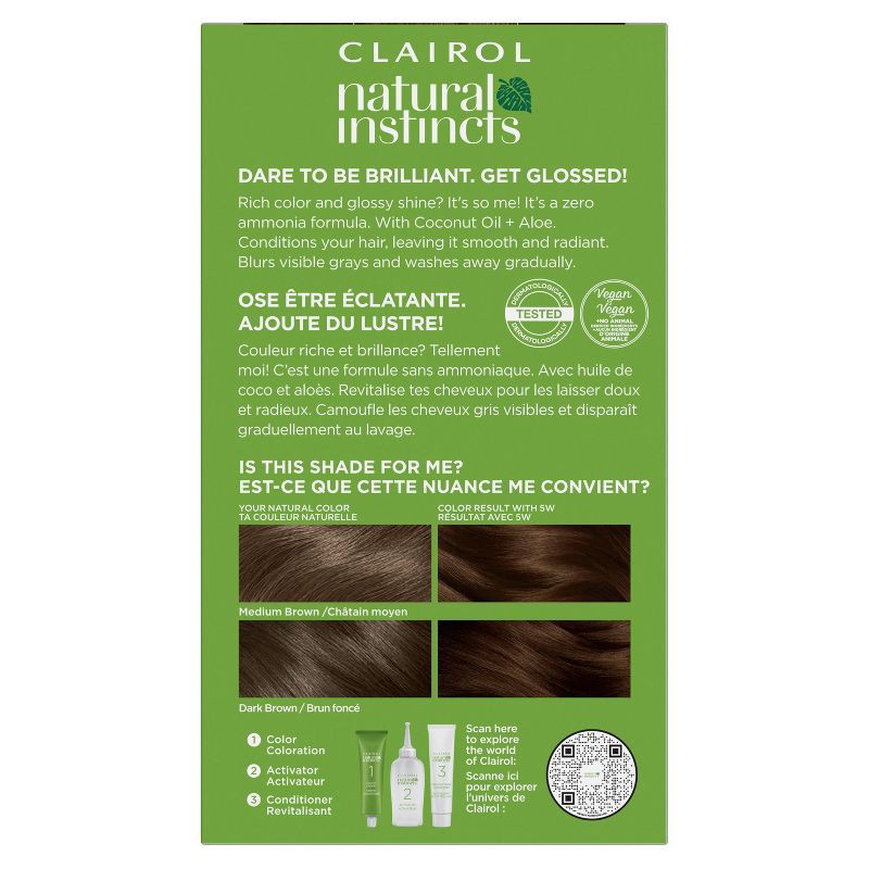 slide 2 of 8, Natural Instincts Clairol Demi-Permanent Hair Color Cream Kit - 5W Medium Warm Brown, Cinnamon Stick, 1 ct