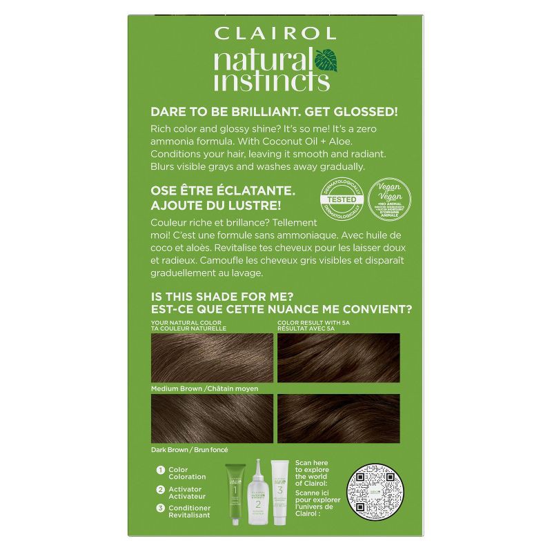 slide 2 of 8, Natural Instincts Clairol Demi-Permanent Hair Color Cream Kit - 5A Medium Cool Brown, Clove, 1 ct