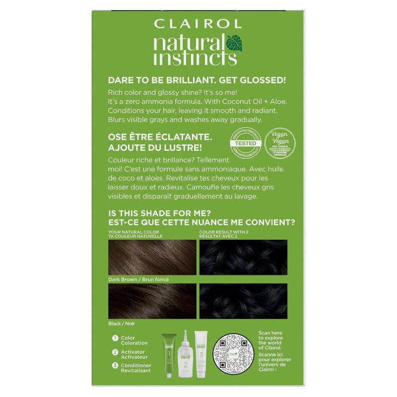 slide 2 of 8, Natural Instincts Clairol Demi-Permanent Hair Color Dye Kit - 2 Black, Midnight, 1 ct